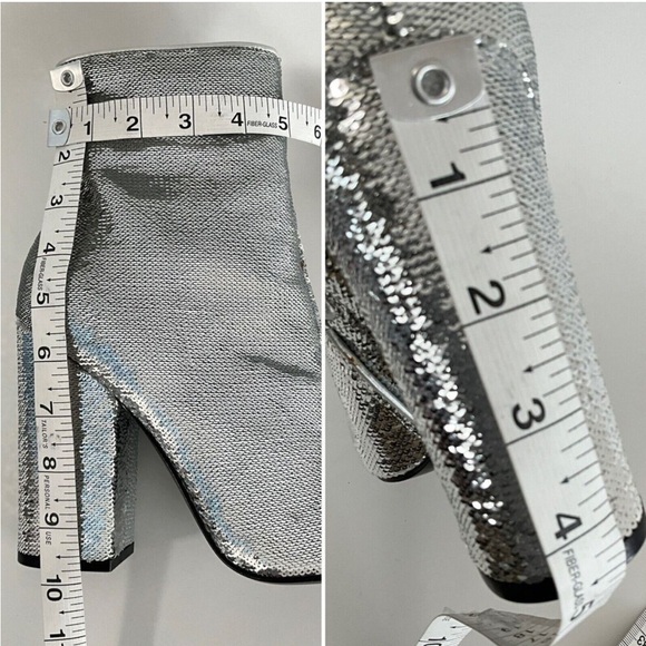 Kendall + Kylie Bootie Silver Sequin Haedyns Square-toe Ankle Boots - Picture 5 of 11